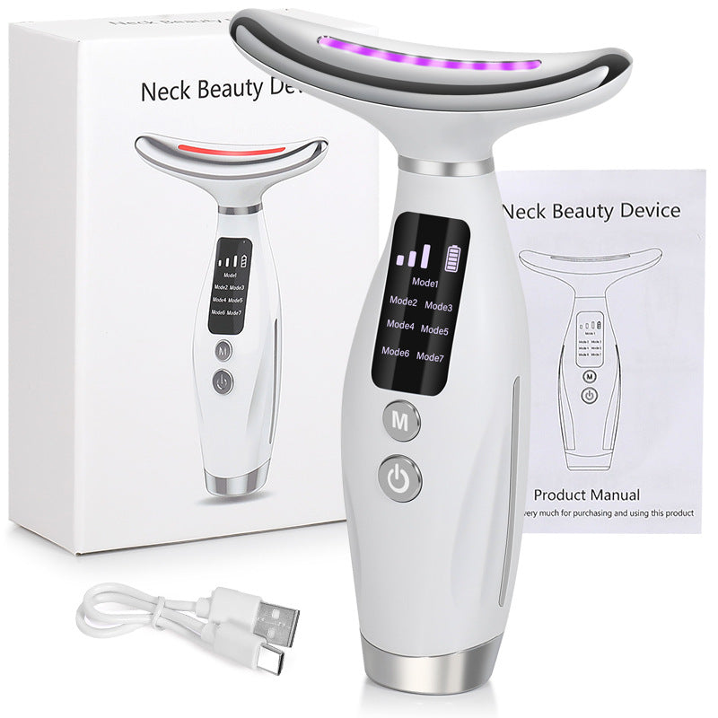 Popular export neck massager with red and blue light for lifting and facial massage, a mini iron-like beauty device sourced directly from the factory.