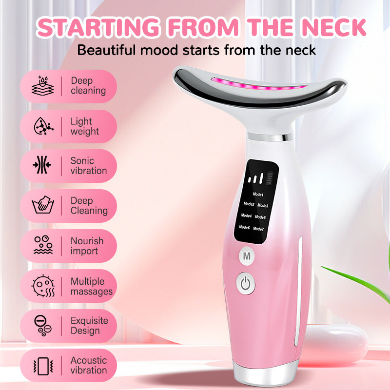 Popular export neck massager with red and blue light for lifting and facial massage, a mini iron-like beauty device sourced directly from the factory.
